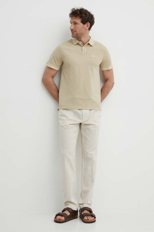 Pepe Jeans polo bawełniane NEW OLIVER GD PM542099 beżowy SS25