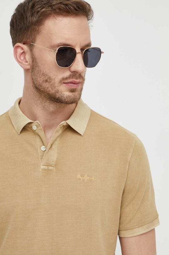 Pepe Jeans polo bawełniane NEW OLIVER GD bawełna beżowy PM542099