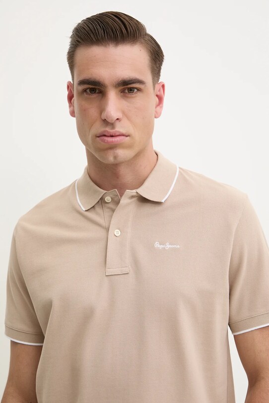 Pepe Jeans polo bawełniane Hans beżowy PM542101