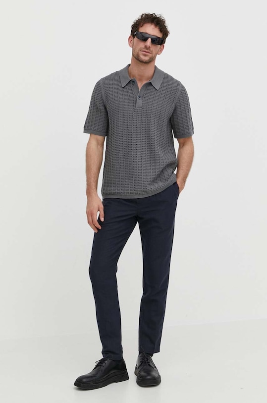 Πουλόβερ από λινό μείγμα Samsoe Samsoe M24100017 γκρί SS24