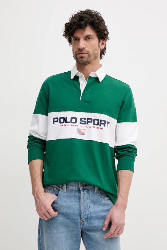 Bavlněné tričko s dlouhým rukávem Polo Ralph Lauren hladký zelená 710938458