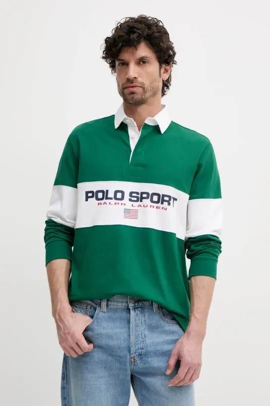 Polo Ralph Lauren longsleeve din bumbac uni verde 710938458