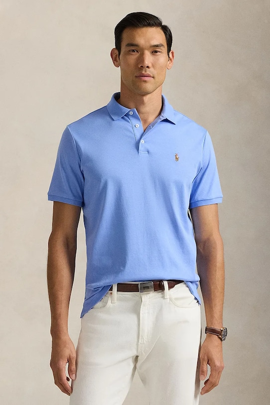 Хлопковое поло Polo Ralph Lauren хлопок голубой 710704319