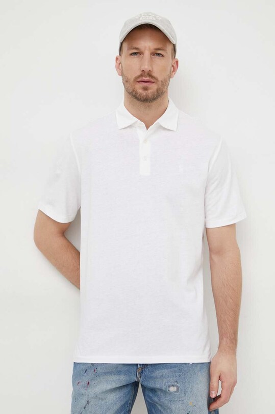 Поло с примесью льна Polo Ralph Lauren regular белый 710933390