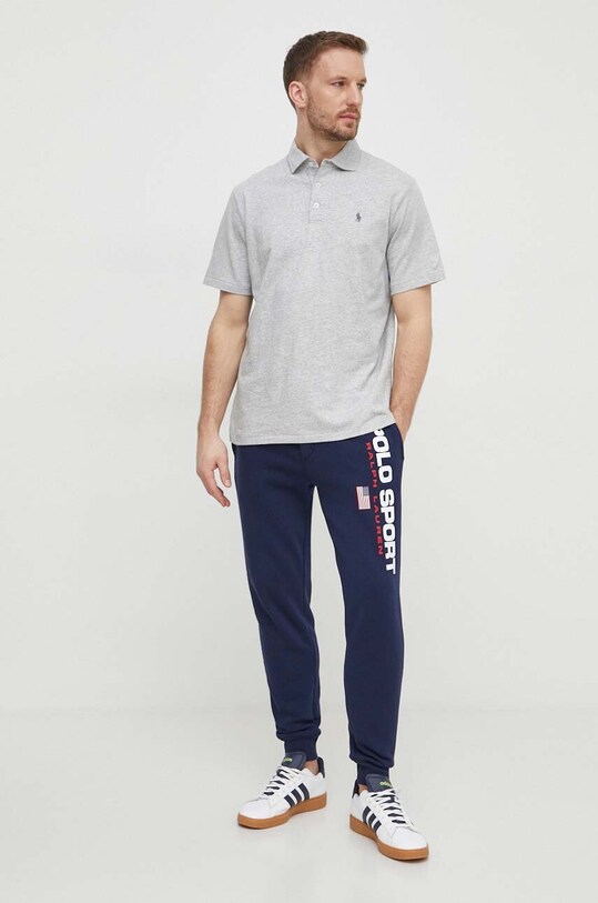 Поло з домішкою льону Polo Ralph Lauren 710933390 сірий SS24