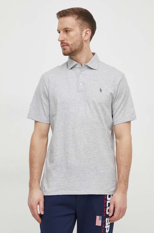 Тениска с яка лен Polo Ralph Lauren сив 710933390