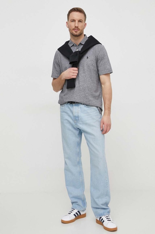Тениска с яка лен Polo Ralph Lauren 710933390 сив SS24