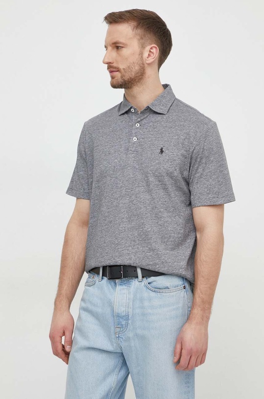 Тениска с яка лен Polo Ralph Lauren сив 710933390