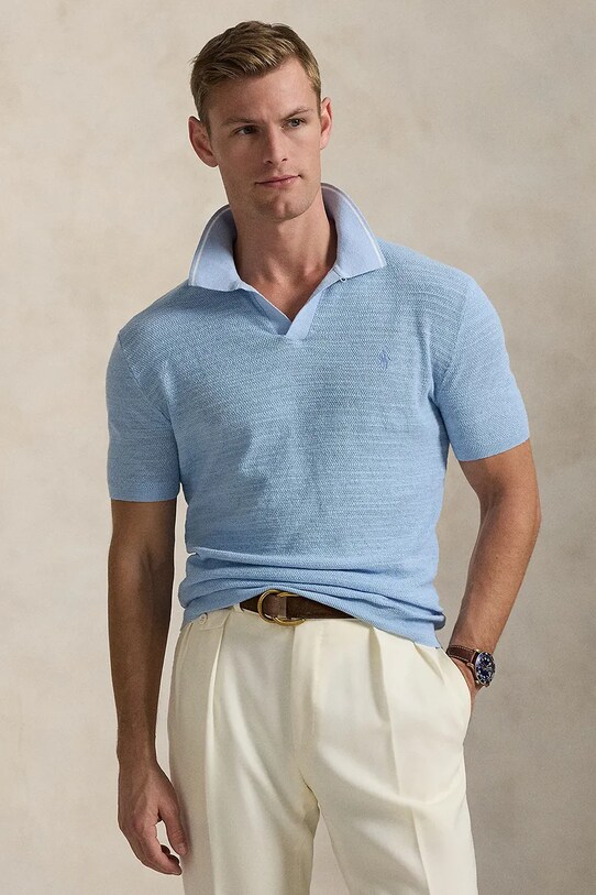 Polo Ralph Lauren tricou polo din in slim albastru 710934180