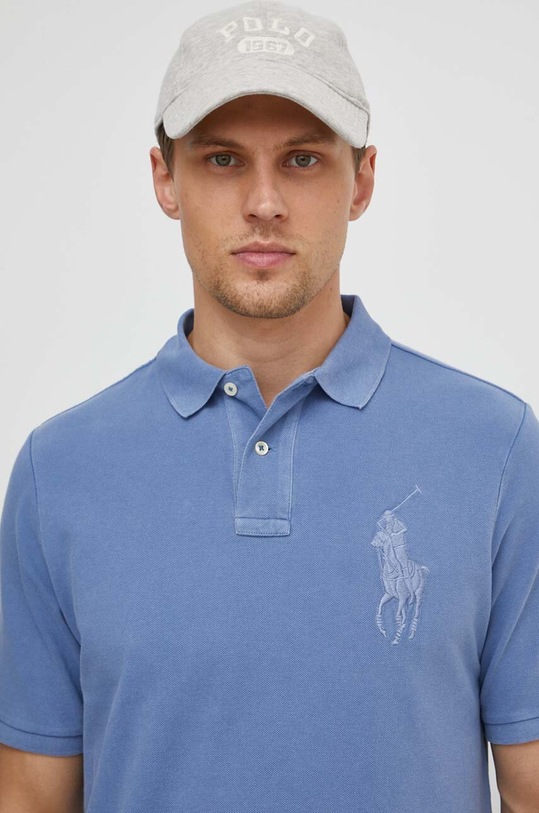 Βαμβακερό μπλουζάκι πόλο Polo Ralph Lauren απλικέ μπλε 710936508