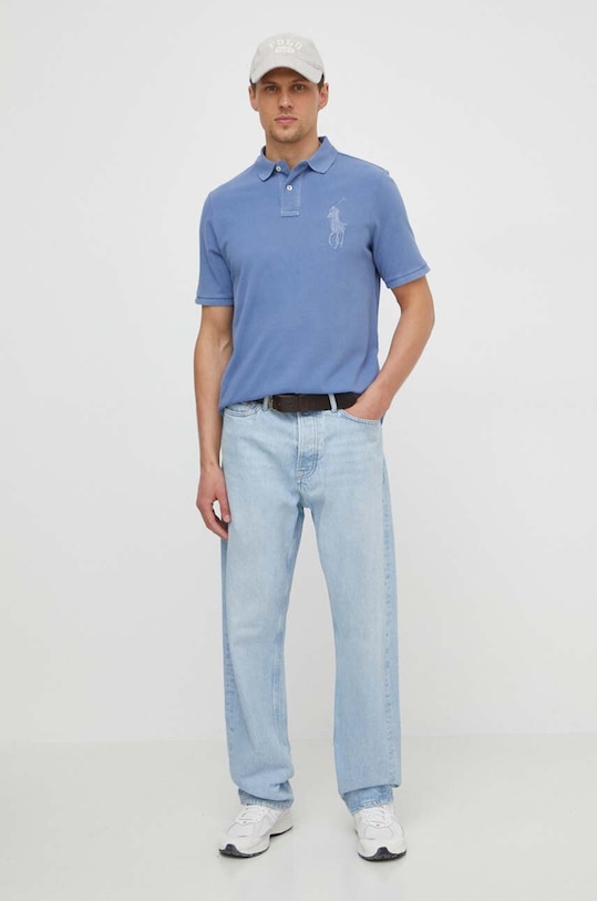 Bavlněné polo tričko Ralph Lauren 710936508 modrá SS24
