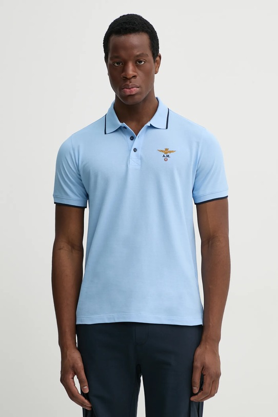 Хлопковое поло Aeronautica Militare regular голубой PO1308P82