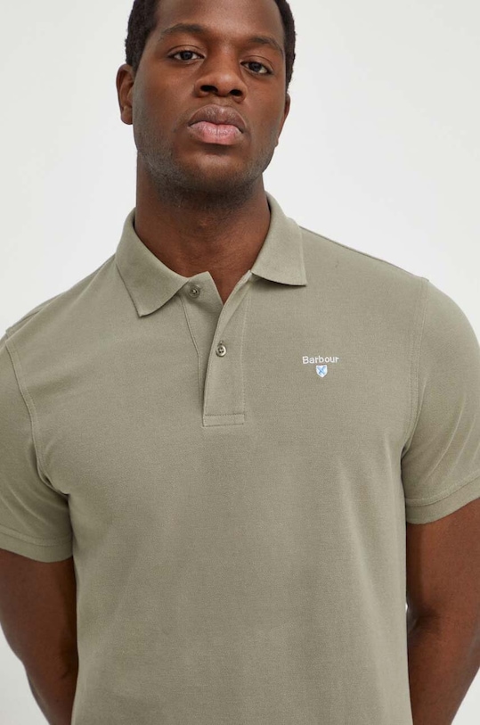 Памучна тениска с яка Barbour стандартна зелен MML0358