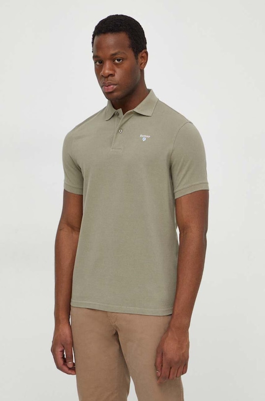 Памучна тениска с яка Barbour зелен MML0358