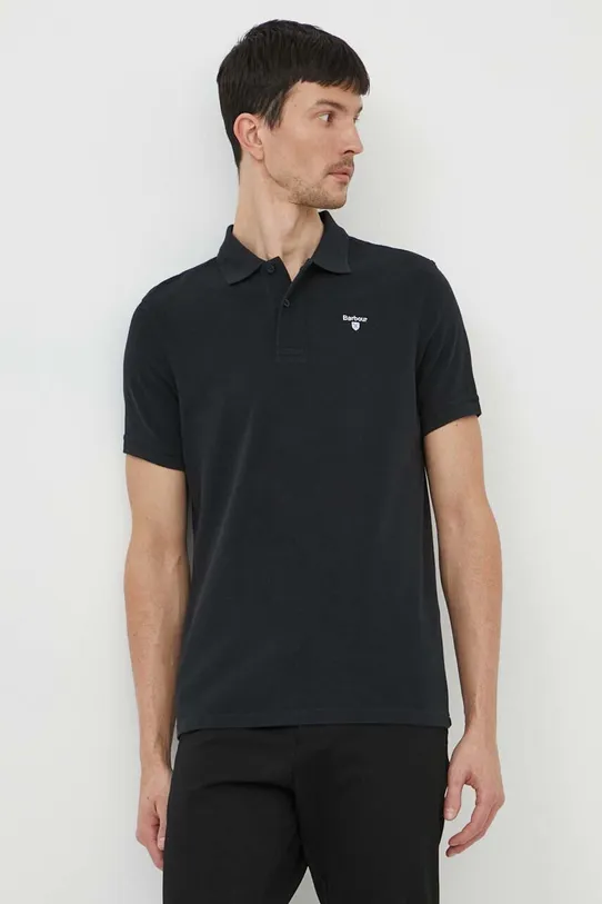 Bavlnené polo tričko Barbour čierna MML0358