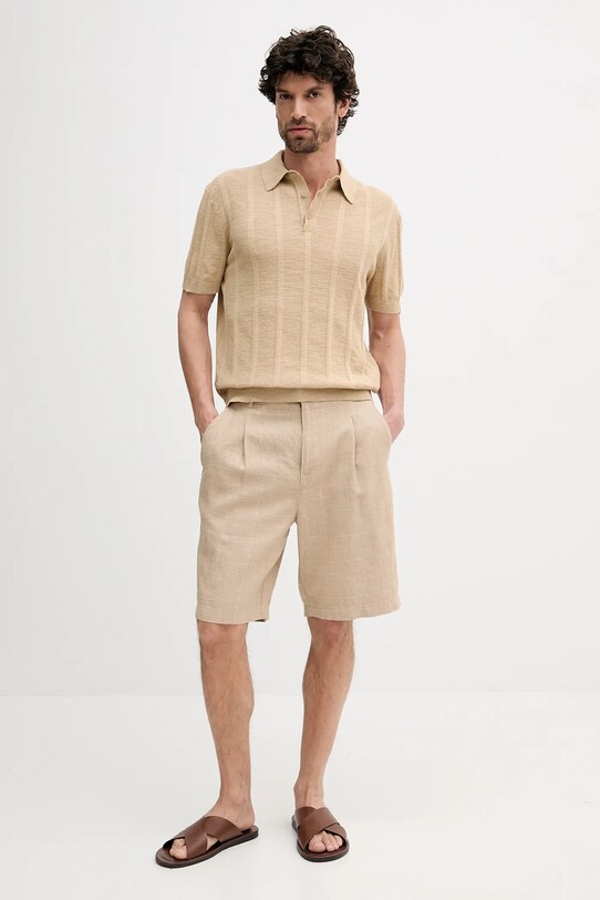 Barbour polo bawełniane MML1281 beżowy SS25