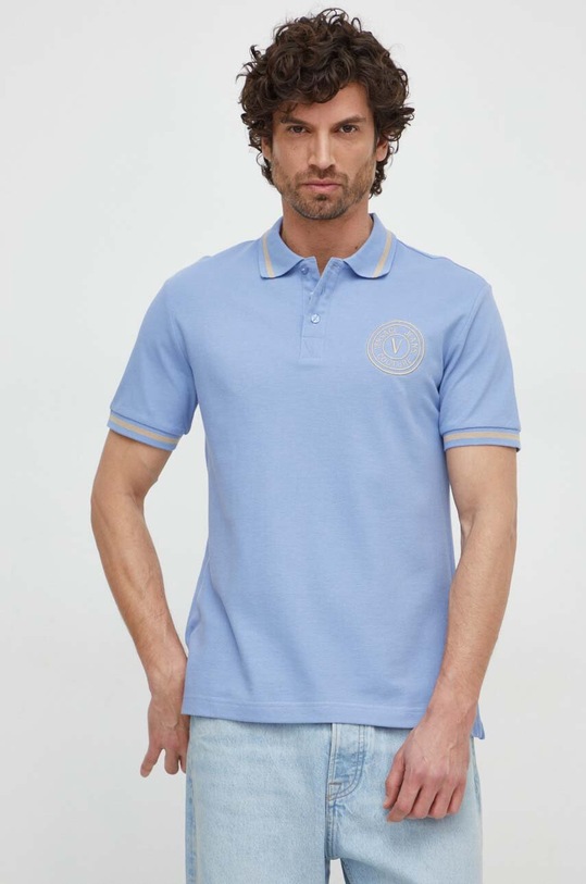 Versace Jeans Couture polo bawełniane regular niebieski 76GAGT03.CJ01T