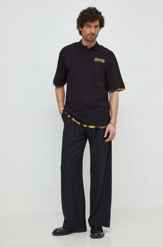 Бавовняне поло Versace Jeans Couture 76GAG625.J0003 чорний SS24