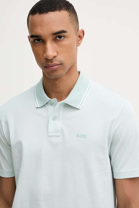 BOSS Orange polo męskie bawełniane PeoxfordNew turkusowy 50507814