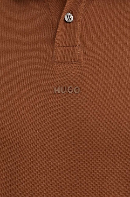 Βαμβακερό μπλουζάκι πόλο HUGO 50493206 καφέ