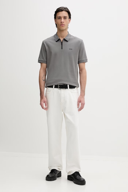 Bavlnené polo tričko HUGO 50511721 sivá SS26