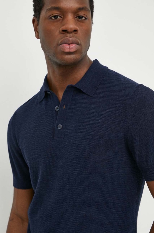 United Colors of Benetton polo z domieszką lnu granatowy 105GU300Z