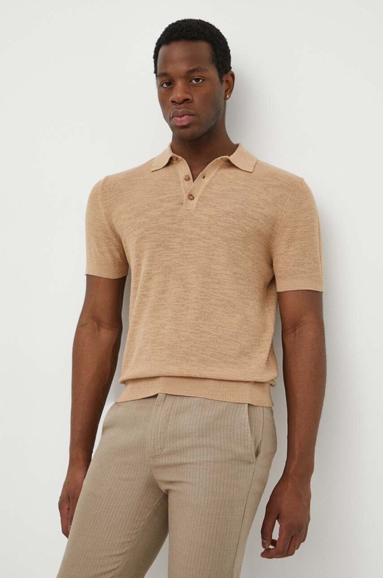 United Colors of Benetton polo z domieszką lnu regular brązowy 105GU300Z