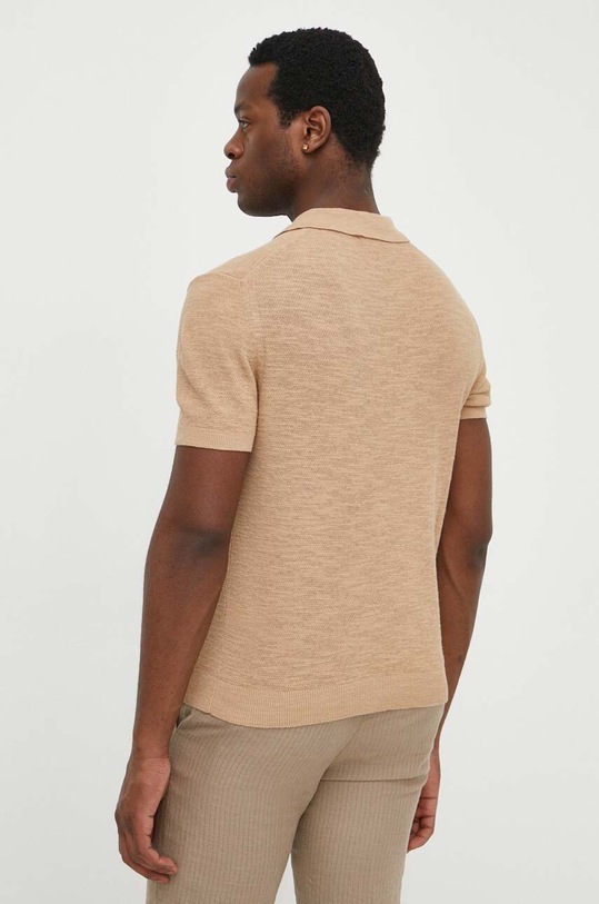 Odzież United Colors of Benetton polo z domieszką lnu 105GU300Z brązowy