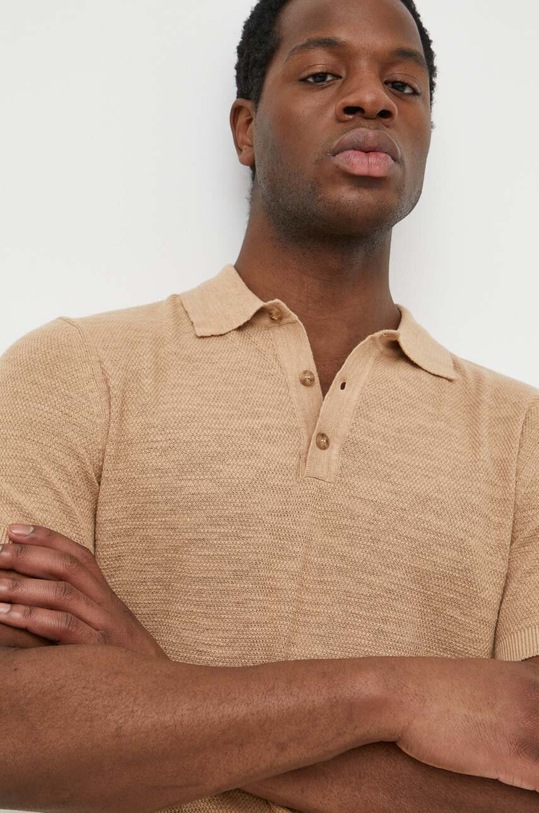 United Colors of Benetton polo z domieszką lnu brązowy 105GU300Z