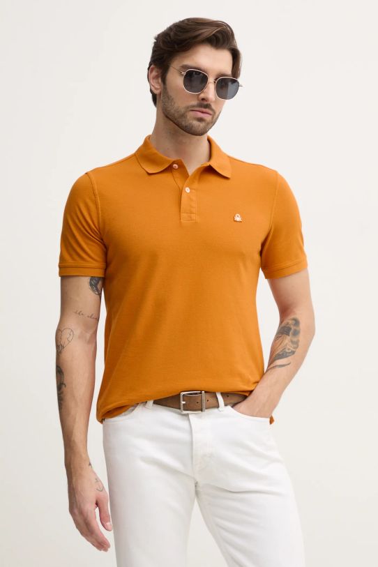 United Colors of Benetton polo bawełniane pomarańczowy 3089J3179