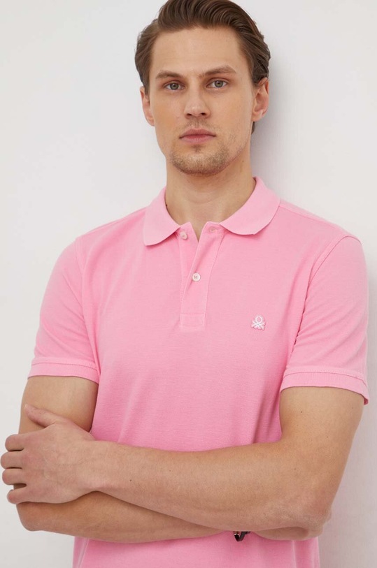 United Colors of Benetton polo bawełniane różowy 3089J3179