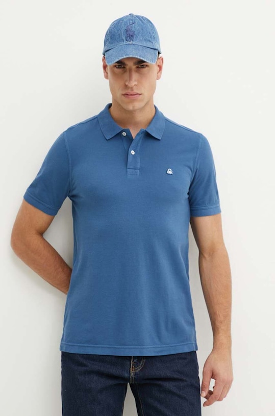 United Colors of Benetton polo bawełniane niebieski 3089J3179