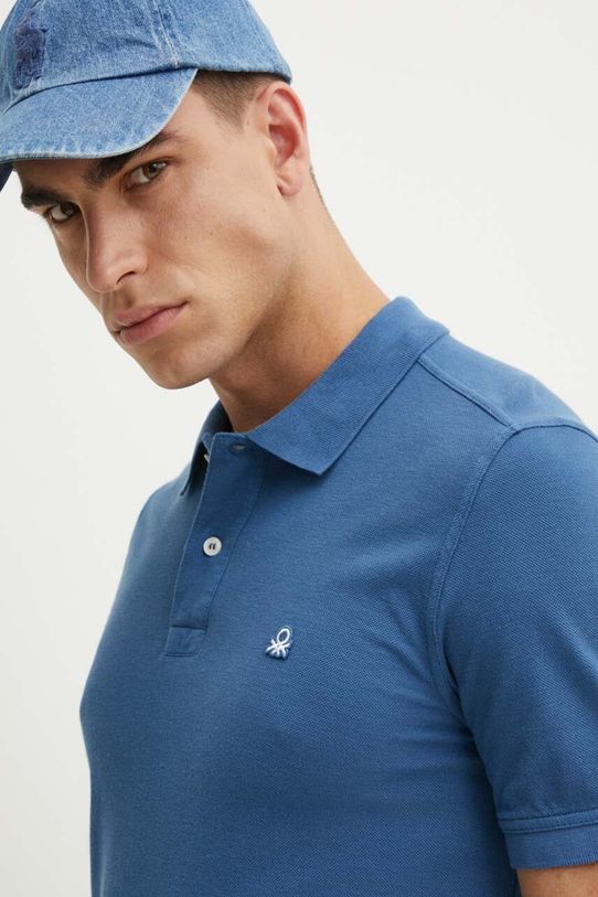 United Colors of Benetton polo bawełniane niebieski 3089J3179