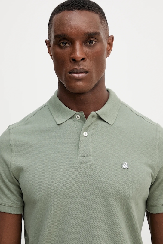 Ρούχα Βαμβακερό μπλουζάκι πόλο United Colors of Benetton 3089J3179 πράσινο
