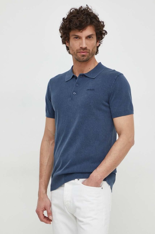 Guess polo z domieszką jedwabiu CREE regular granatowy M4GR07.Z3DN1