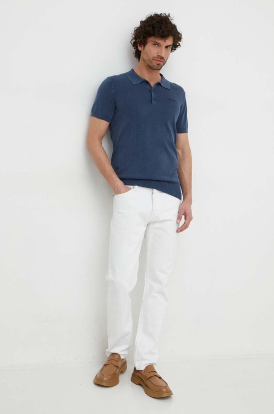 Guess polo z domieszką jedwabiu CREE M4GR07.Z3DN1 granatowy SS24