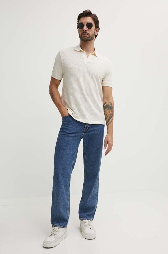 Тениска с яка United Colors of Benetton 3GIRU301P бежов SS24
