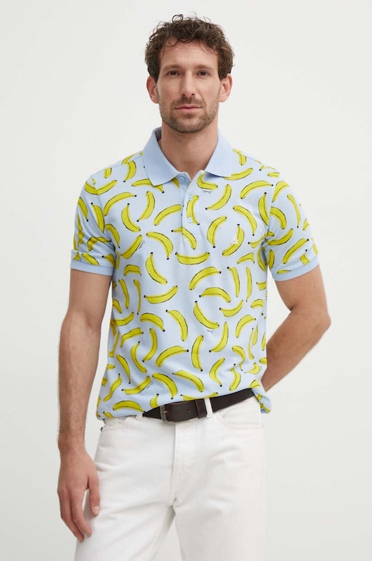 United Colors of Benetton polo bawełniane wzorzyste niebieski 325RU301V