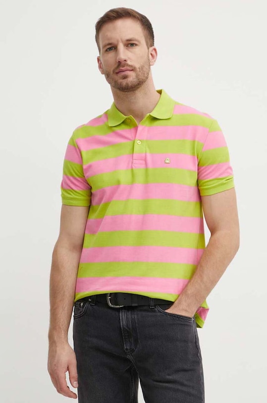 United Colors of Benetton polo bawełniane wzorzyste zielony 3JFPU301T