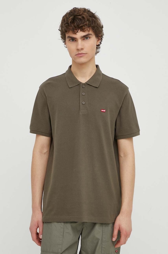 Bavlněné polo tričko Levi's hladký zelená 35883