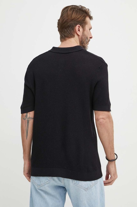 Odzież Sisley polo z domieszką lnu 104NS300G czarny