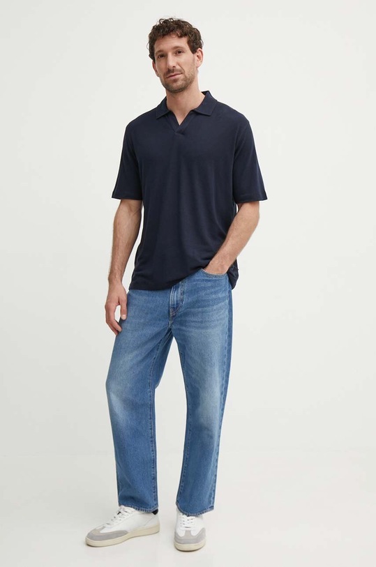 Sisley vászonpóló 3IYCS300M sötétkék SS24