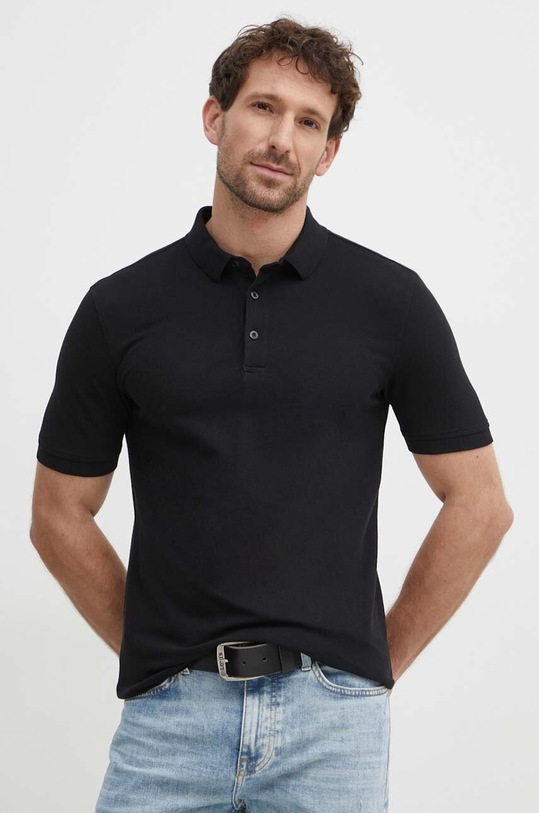 Sisley polo de bumbac regular negru 3089S300J