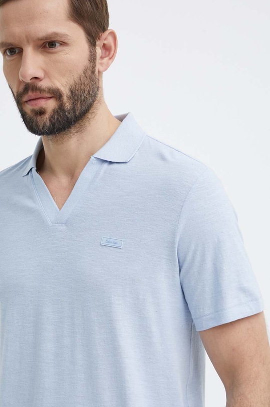 Тениска с яка лен Calvin Klein K10K112959 син SS24