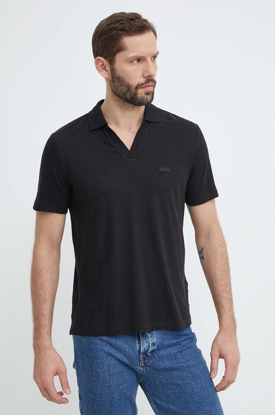 Πόλο με μείγμα με λινό Calvin Klein K10K112959 μαύρο SS24