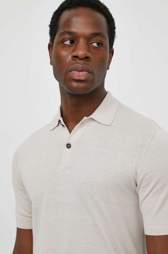 Calvin Klein polo z domieszką jedwabiu regular beżowy K10K113053