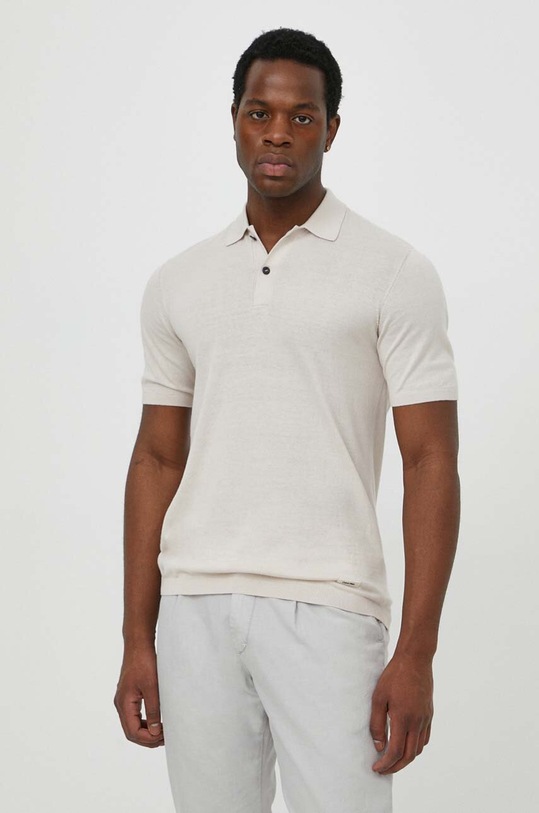 Calvin Klein polo z domieszką jedwabiu beżowy K10K113053
