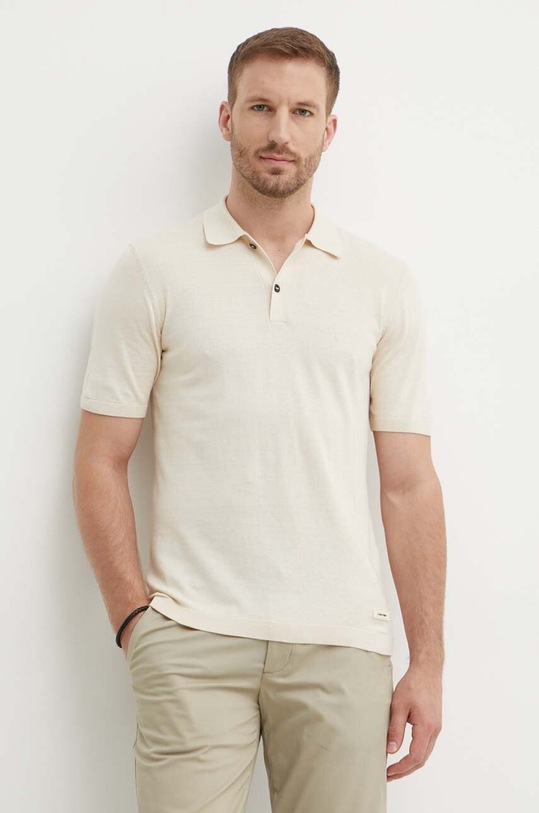 Calvin Klein polo z domieszką jedwabiu regular beżowy K10K113053