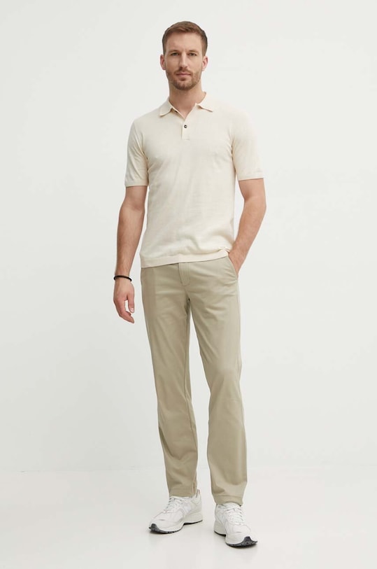 Calvin Klein polo z domieszką jedwabiu K10K113053 beżowy SS24