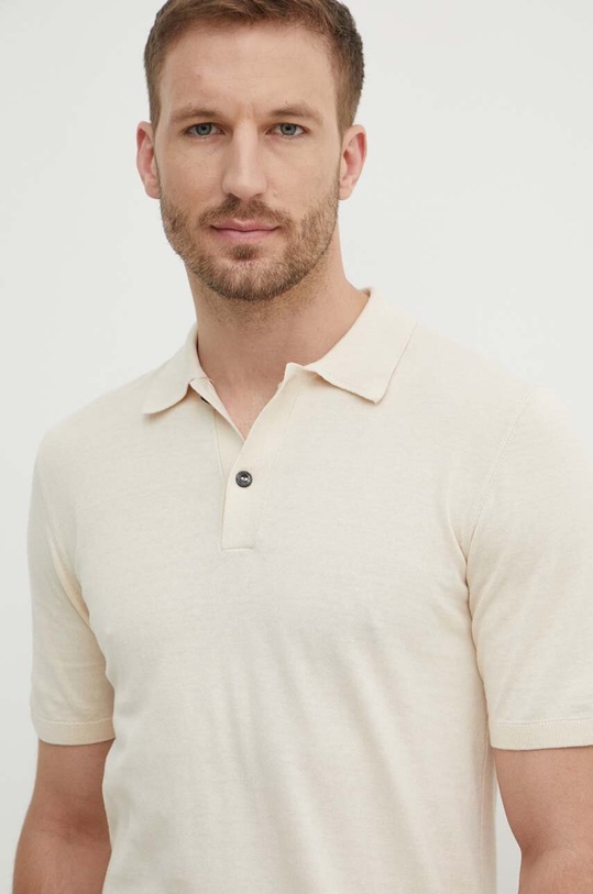 Calvin Klein polo z domieszką jedwabiu beżowy K10K113053